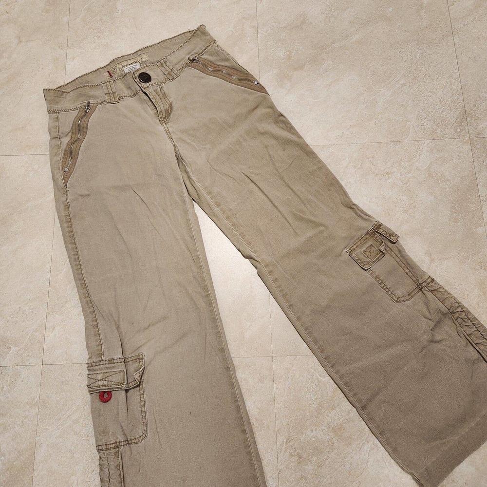 VTG Z Cavaricci Womens Size‎ 5 Utility Cargo Pants Zip Pockets Beige Streetwear
